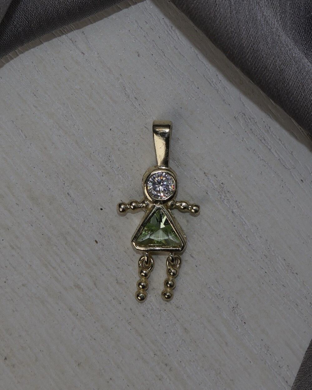 Vintage Sterling Silver August Birthstone Baby Girl Pendant 1.6G / 1.1in